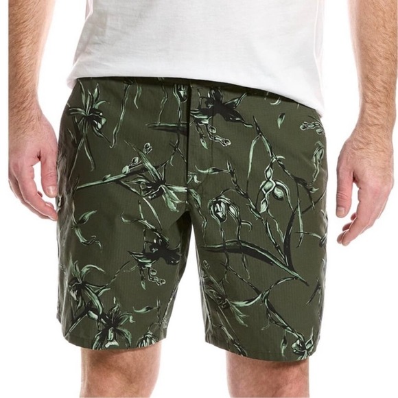 RAG AND BONE Perry Shorts Mens 30 Army Floral Print Green Casual Hawaiian NEW - Picture 3 of 16